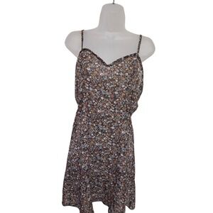 Ditsy Floral Print Cami Dress Mini‎ Brown Sleeveless Casual Vintage 90s